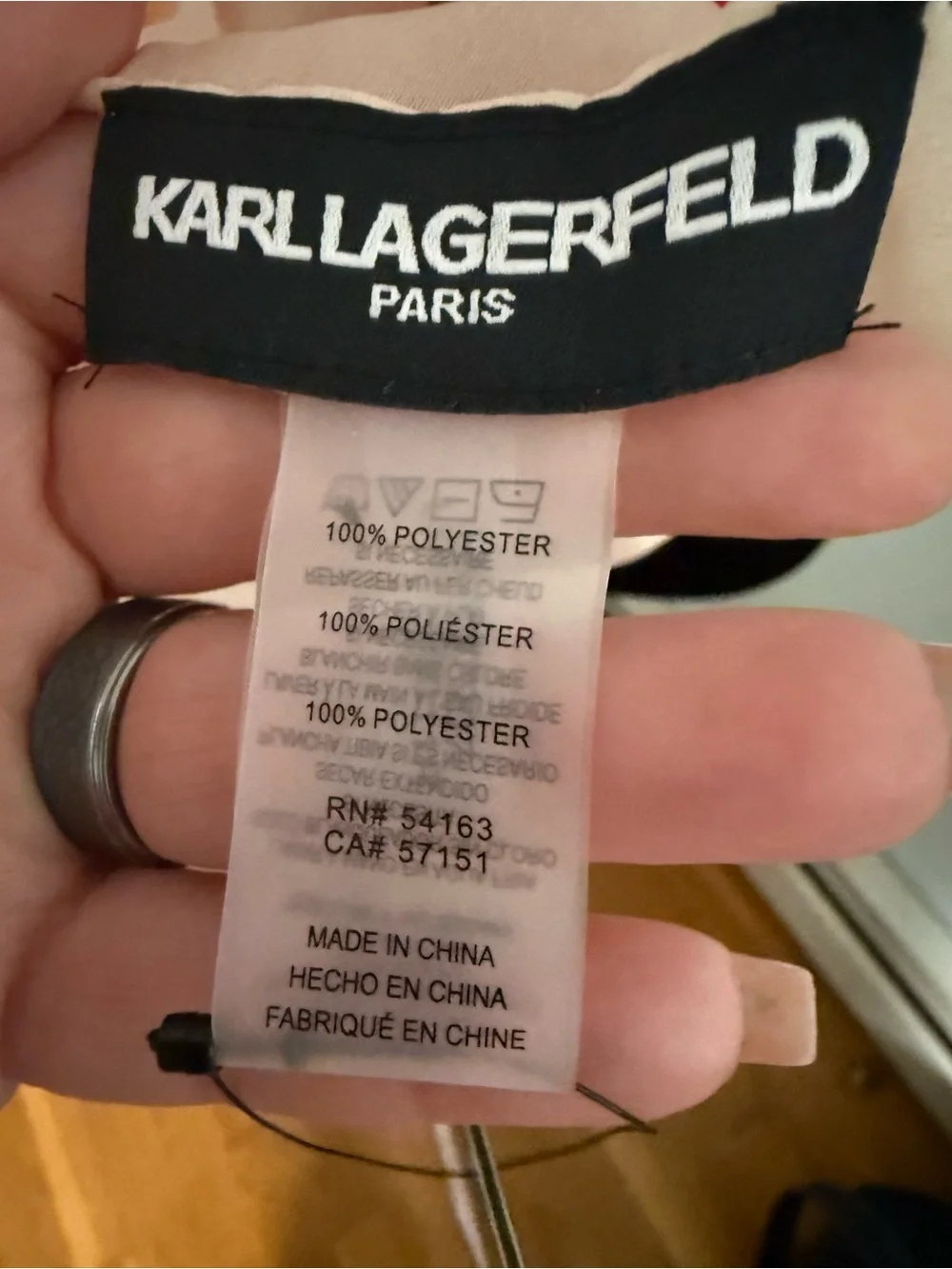 Karl Lagerfeld Cream Scarf with Red and Blue Accents and Karl Signature!